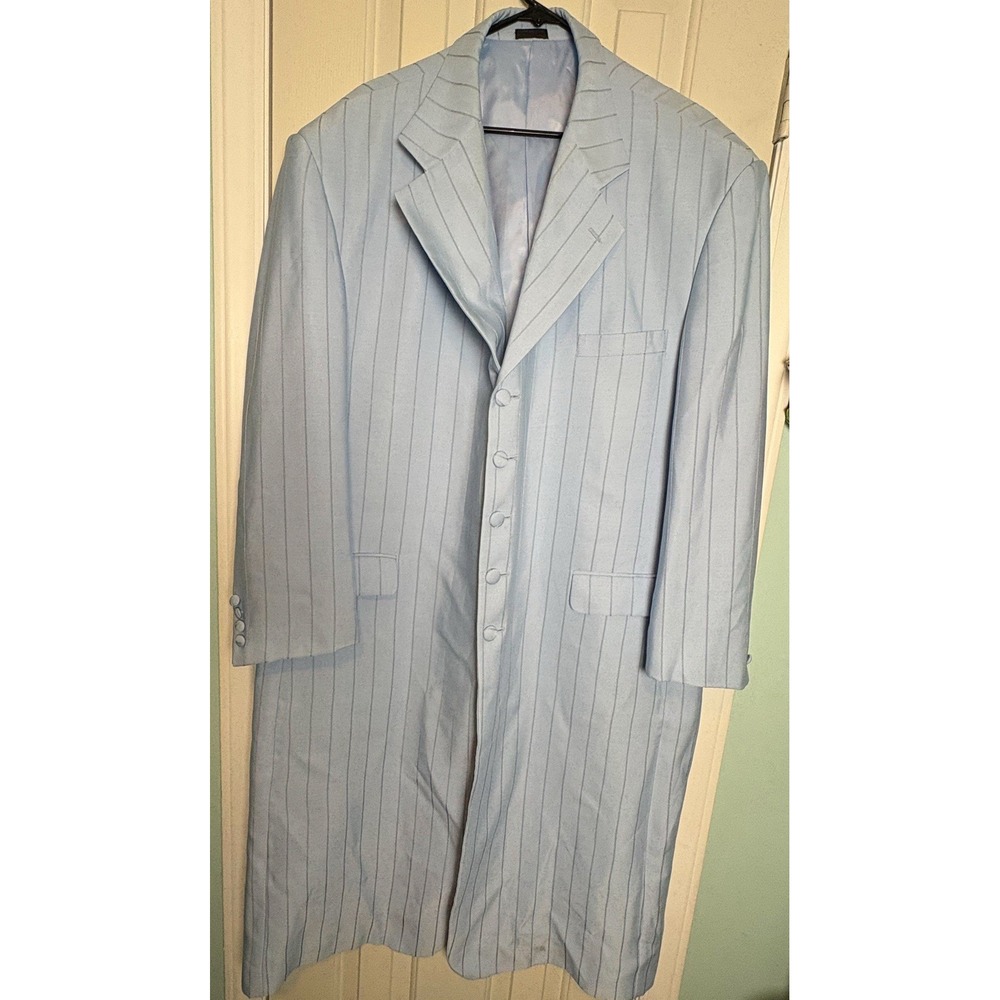 Falcone Mens 50R Light Blue Satin Stripe Suit Vest Vintage Set Halloween Pimp